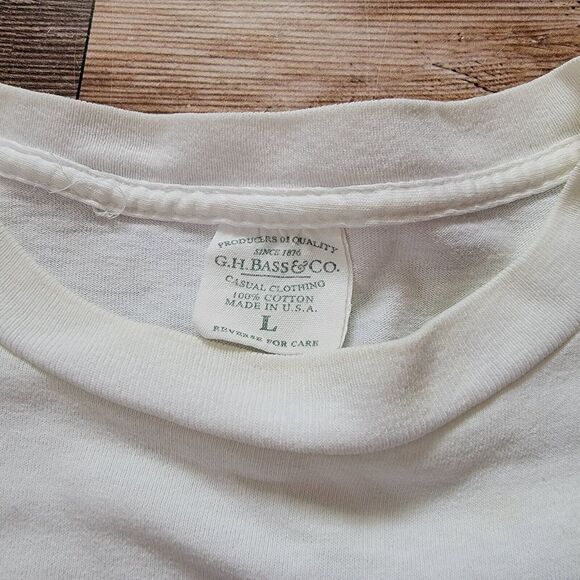 Vtg GH Bass&Co Graphic T-Shirt White Sz L Made In USA Short Sleeve Single Stitch - Picture 5 of 10